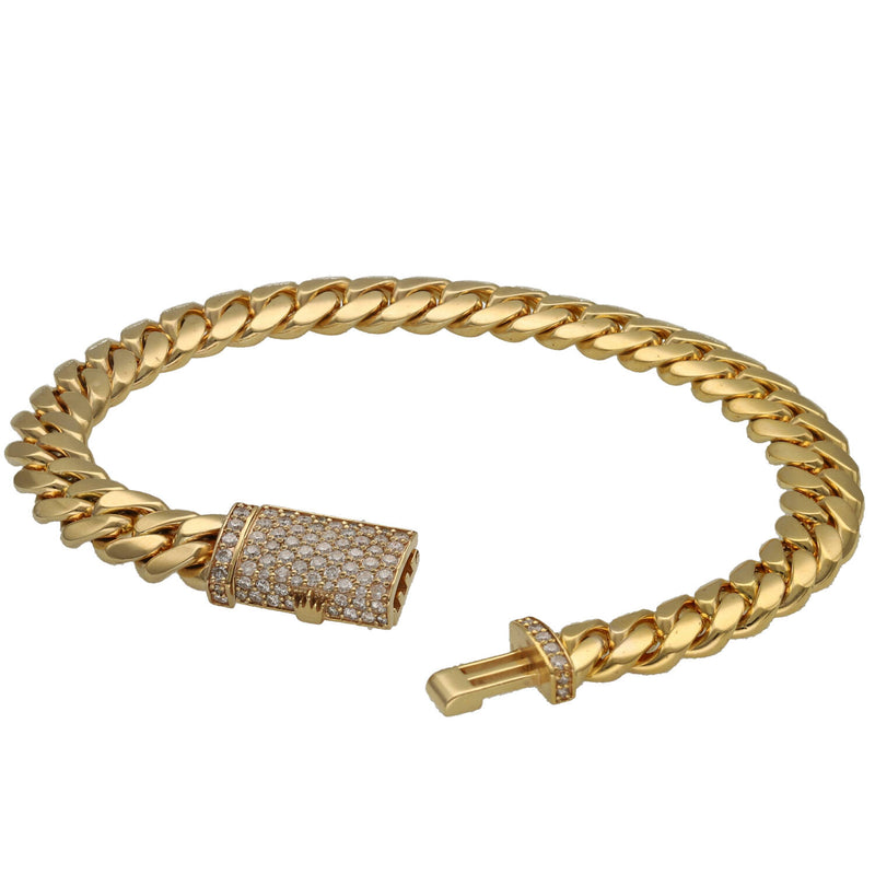 10 Karat Gold & Natural Diamond coffin Lock Miami Cuban Link Bracelet