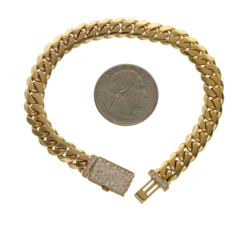 10 Karat Gold & Natural Diamond coffin Lock Miami Cuban Link Bracelet