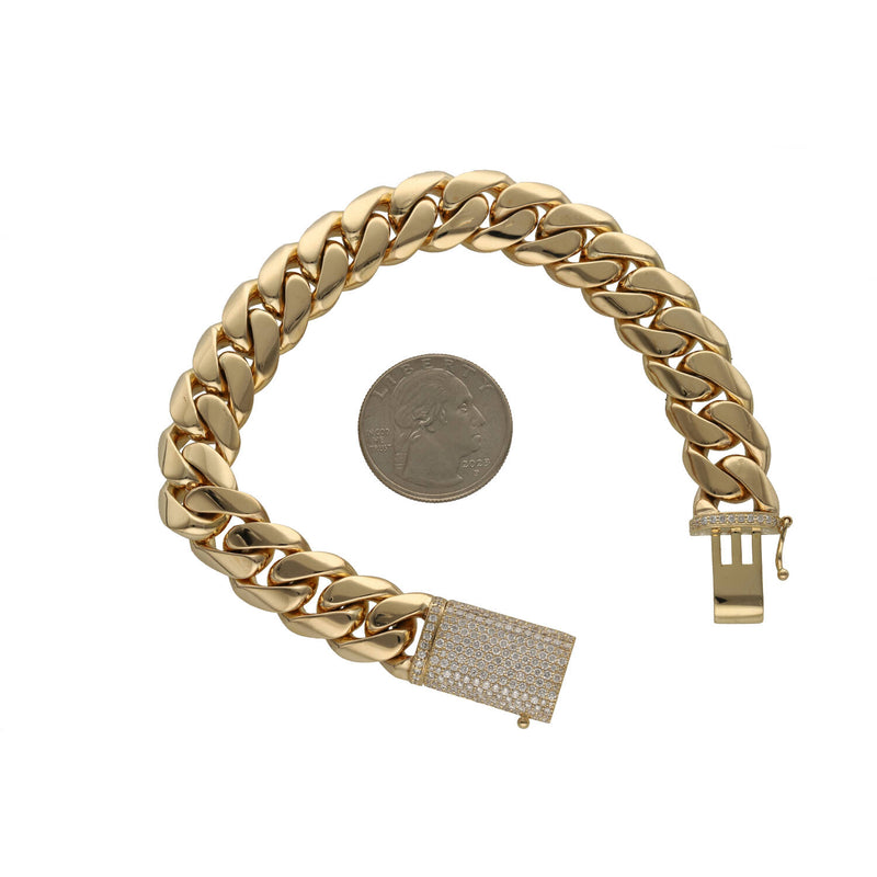 14 Karat Gold & Natural Diamond Coffin Lock Miami Cuban Link Bracelet