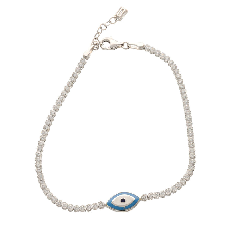 10 Karat White Gold & CZ Eye Tennis Bracelet