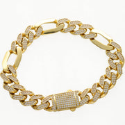 14 Karat Gold & CZ lock Cuban Figaro Bracelet