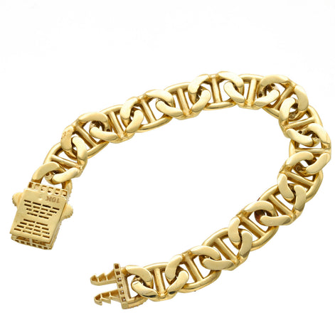 10 Karat Gold CZ Lock Mariner Hollow Bracelet
