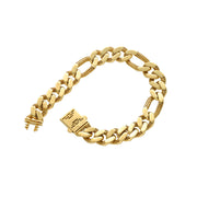 Gold & CZ lock Cuban Figaro Bracelet 14 Karat 