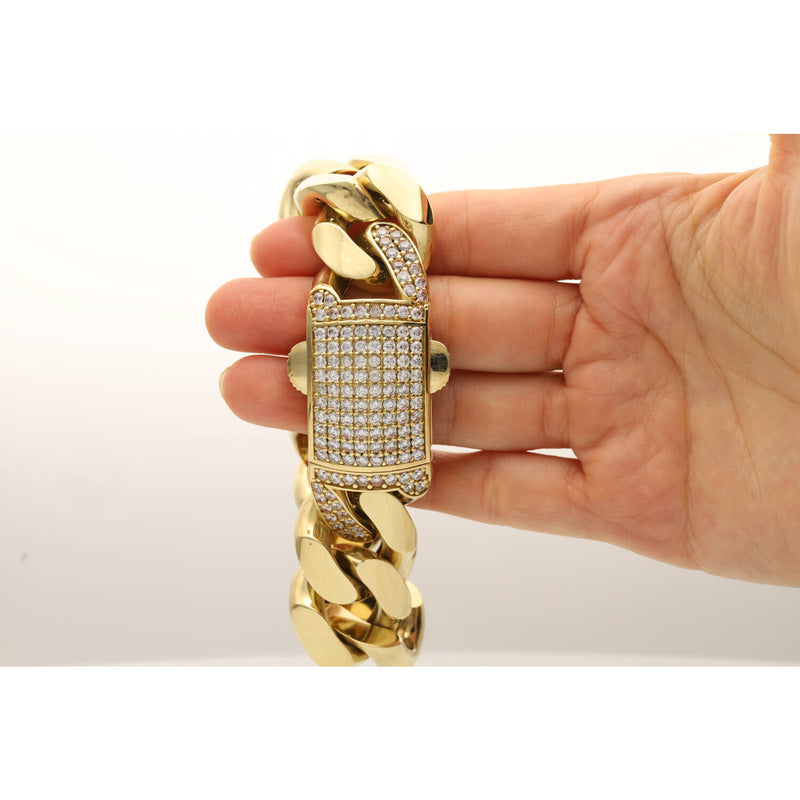 10 Karat Gold CZ lock Big Cuban Bracelet