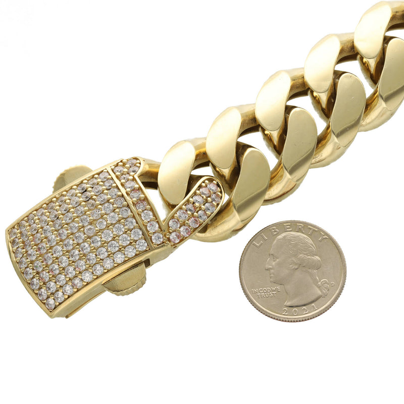 10 Karat Gold CZ lock Big Cuban Bracelet