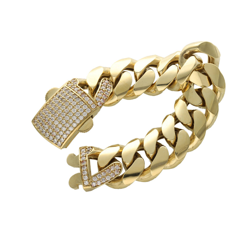 10 Karat Gold CZ lock Big Cuban Bracelet