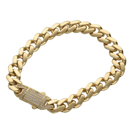 14 Karat Gold Cz Lock Cuban Link Bracelet