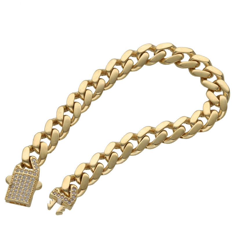 10 Karat Gold Cz Lock Cuban Link Bracelet
