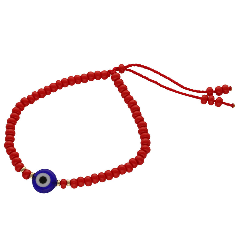 👶 14K Gold Evil Eye Baby Bracelet - Adjustable Red Macrame Protection Jewelry