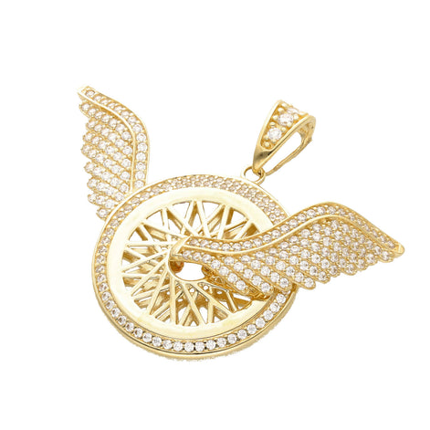 14 Karat Gold Cz Wheel with wings Charm