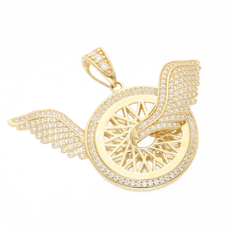 14 Karat Gold Cz Wheel with wings Charm