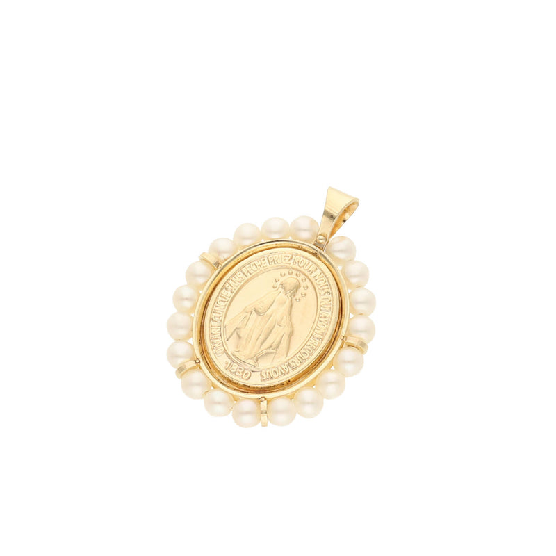 14 Karat Gold & Pearls Virgin Medal