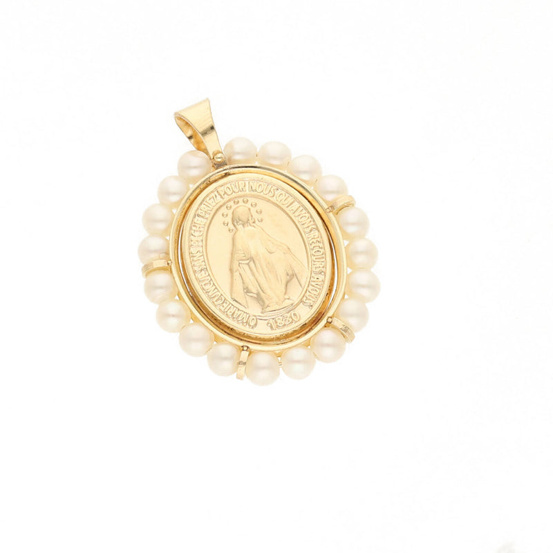 14 Karat Gold & Pearls Virgin Medal