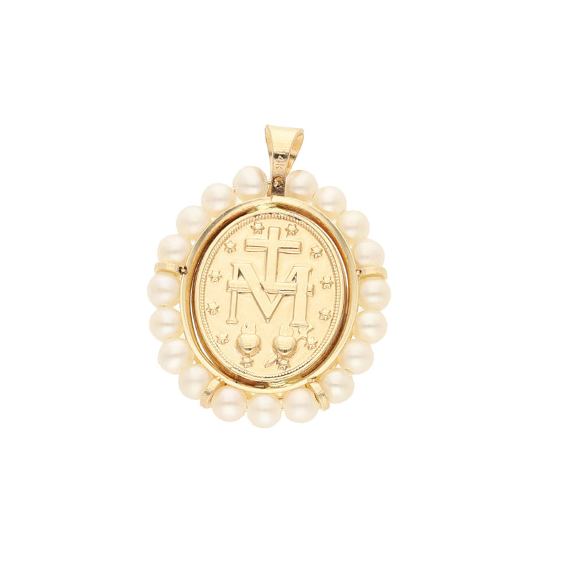 14 Karat Gold & Pearls Virgin Medal