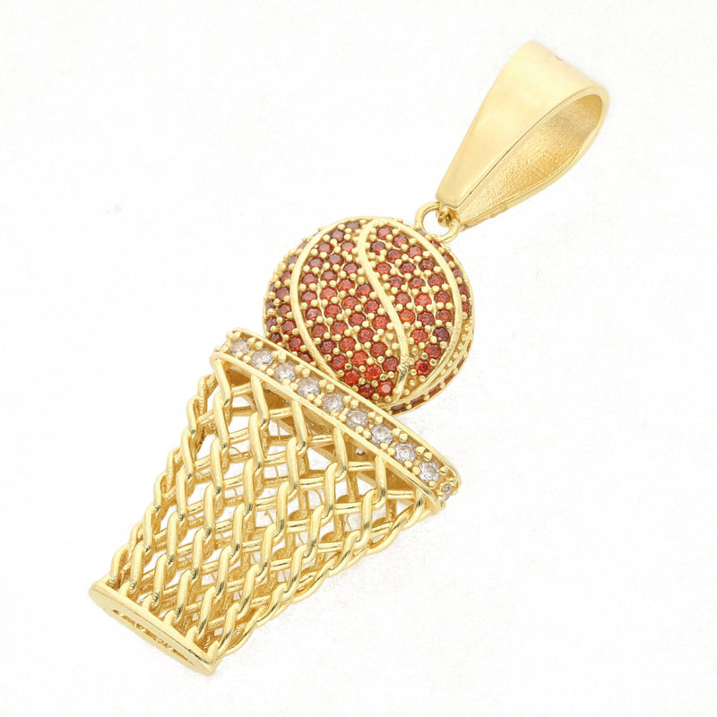 10 Karat Gold Cz Basketball W/Net Charm