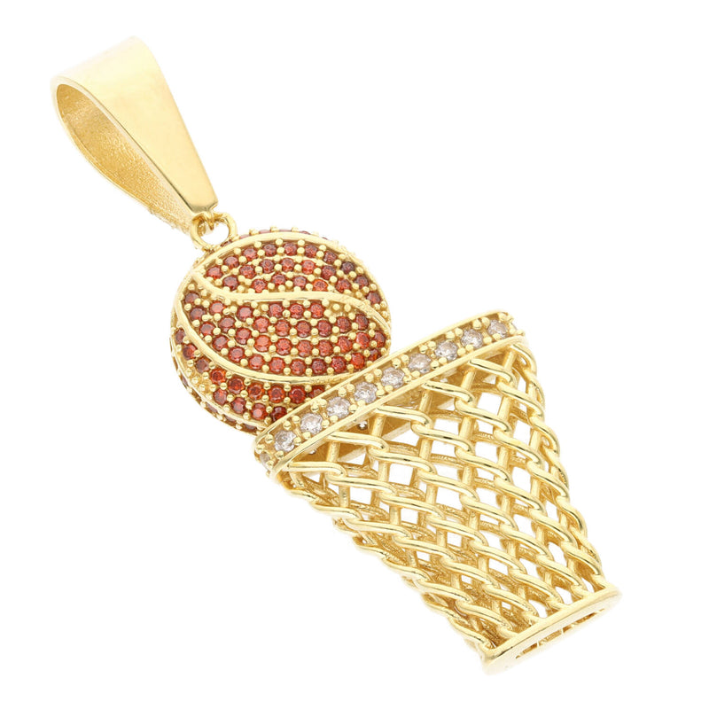 10 Karat Gold Cz Basketball W/Net Charm
