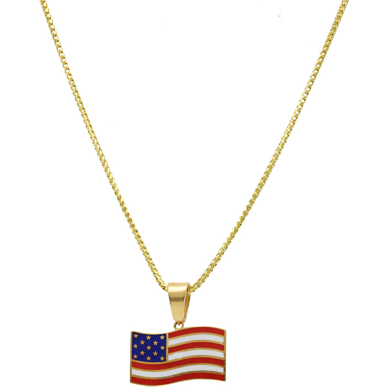 10 Karat Gold Patriotic USA Flag Franco Chain Set