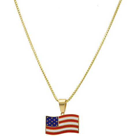 10 Karat Gold Patriotic USA Flag Franco Chain Set