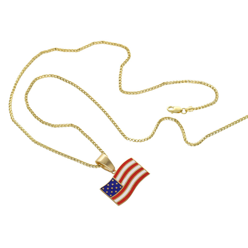 10 Karat Gold Patriotic USA Flag Franco Chain Set