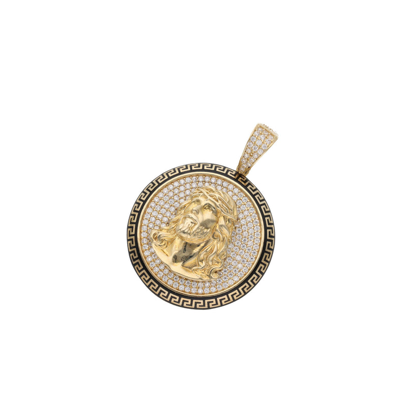 10k Gold & CZ Greek Style Jesus Face  Medal