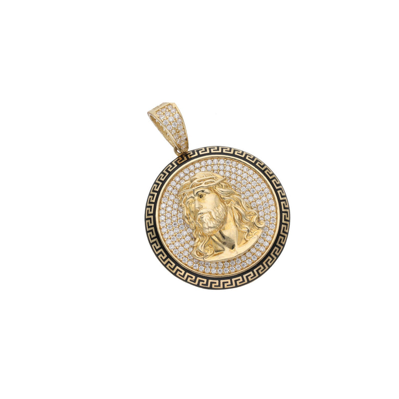 10k Gold & CZ Greek Style Jesus Face  Medal