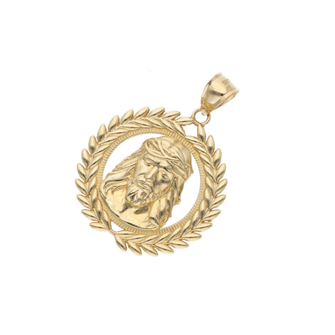 14 Karat Gold Laurel Leaf Wreath Jesus Face Medal