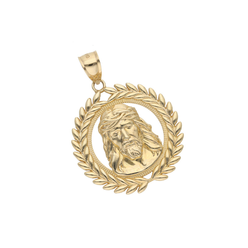 14 Karat Gold Laurel Leaf Wreath Jesus Face Medal