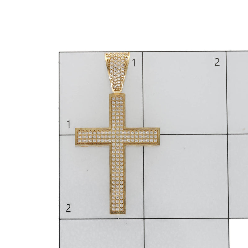 10K Gold Cross Pendant with CZ Stones - Rectangular Edge ✨
