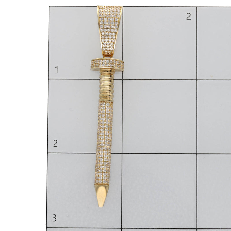 14K Yellow Gold Nail Cross Pendant with Cubic Zirconia