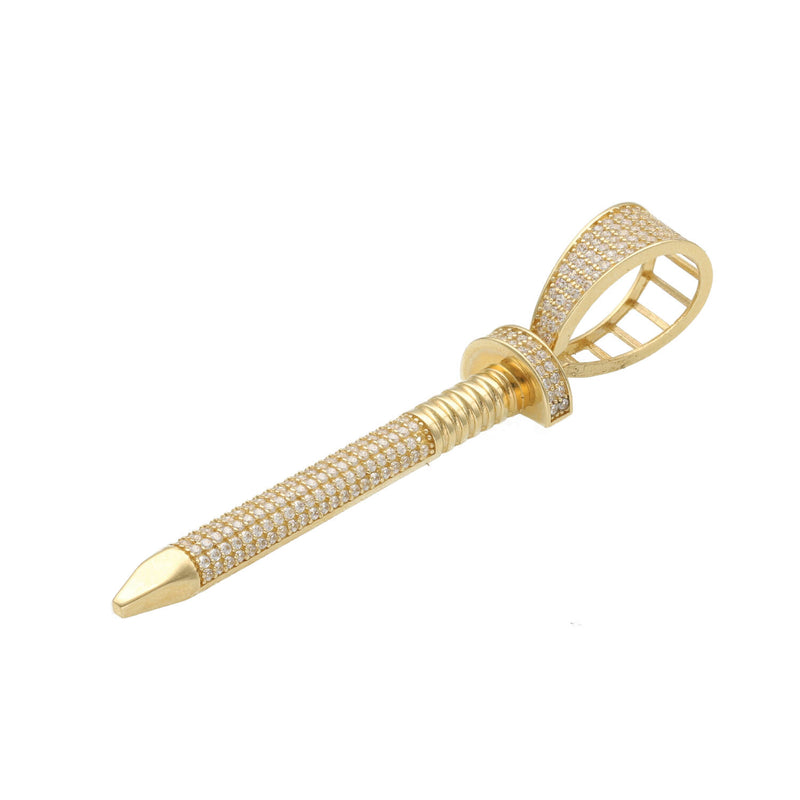 14K Yellow Gold Nail Cross Pendant with Cubic Zirconia