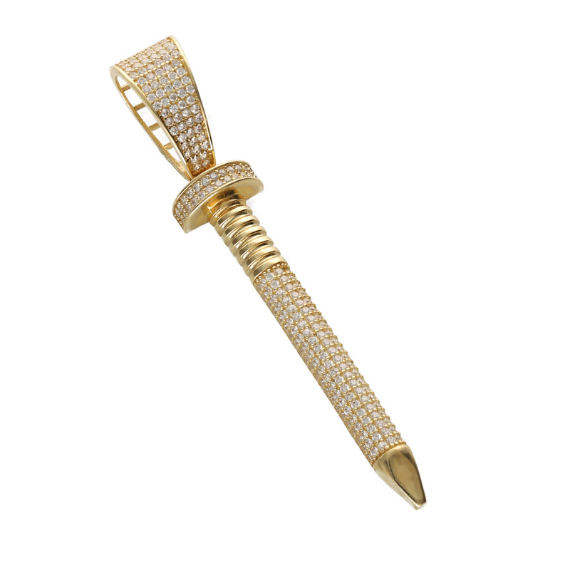 14K Yellow Gold Nail Cross Pendant with Cubic Zirconia