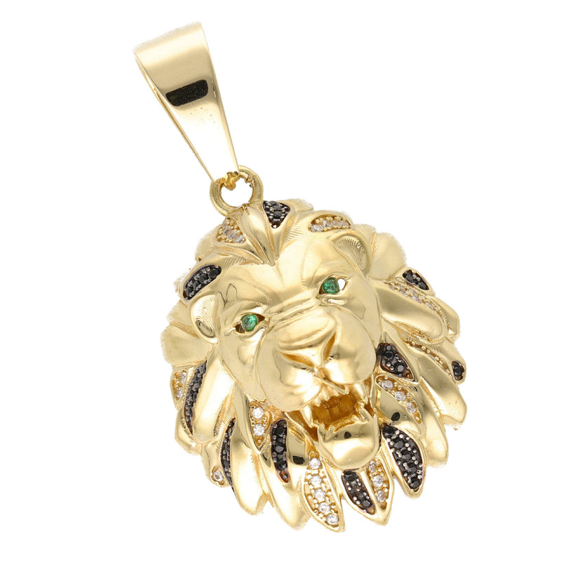 Gold & Black Cz Lion Face Charm