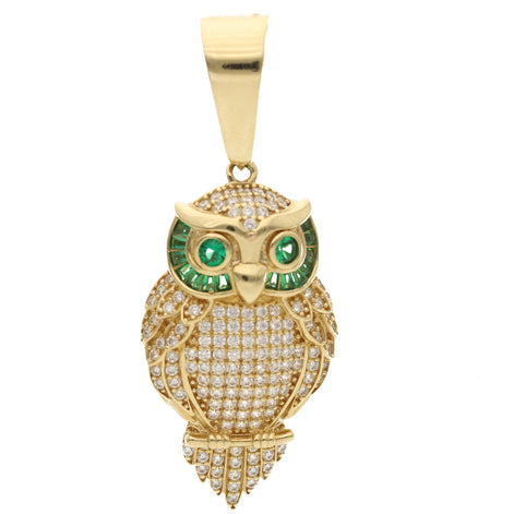 14 Karat Gold Green Eyes Owl Charm