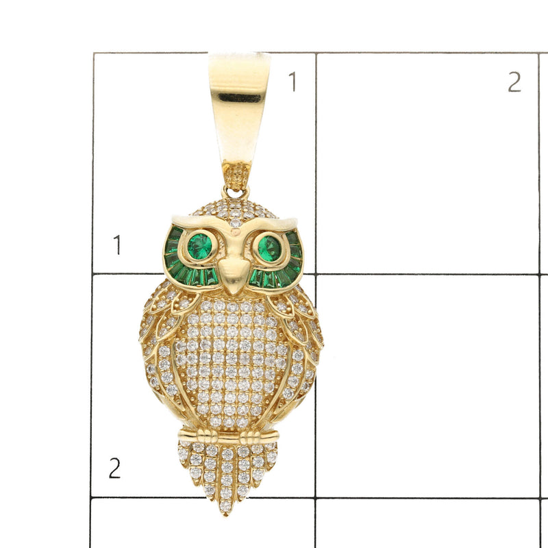 14 Karat Gold Green Eyes Owl Charm
