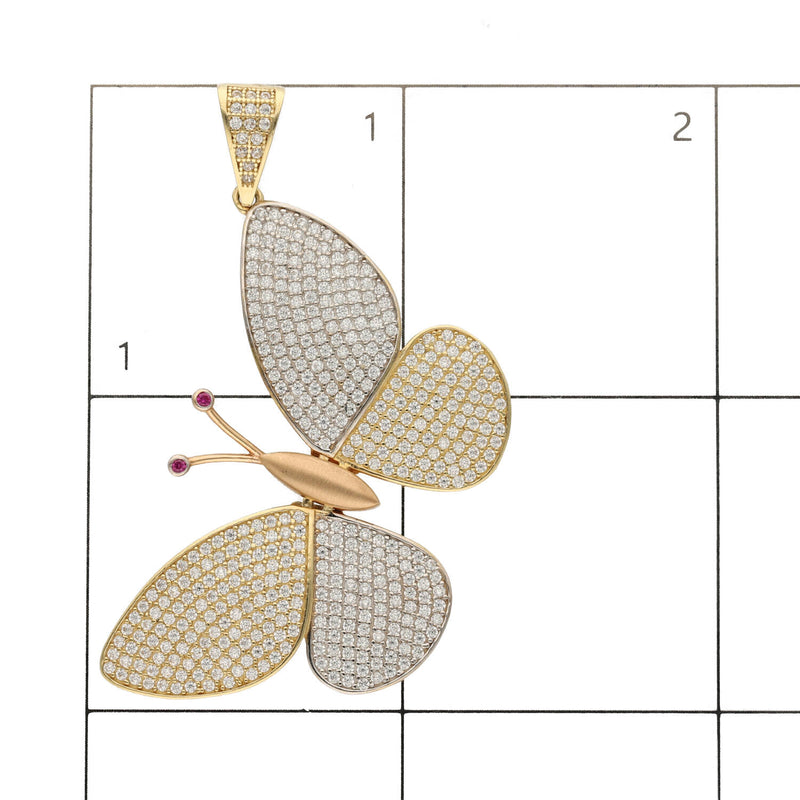 14K Gold & Cz Three Tone Butterfly Charm