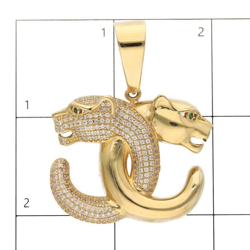 14 Karat Gold Cz Two Panther Charm