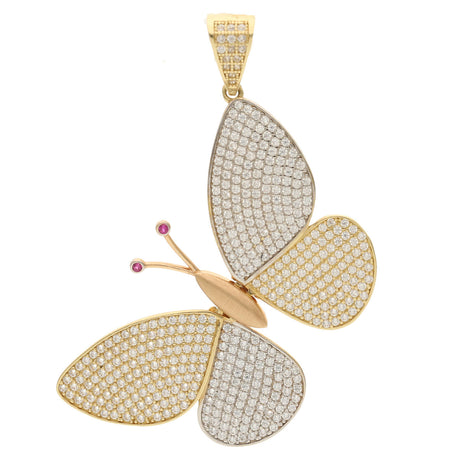 14K Gold & Cz Three Tone Butterfly Charm