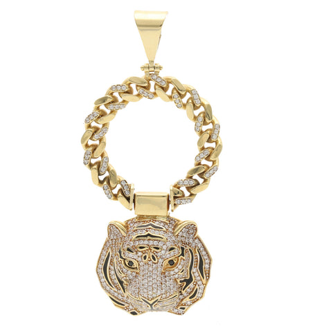 14 Karat Gold Cz Tiger Cuban Link Charm
