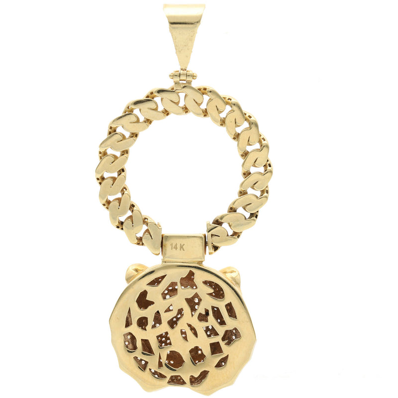 14 Karat Gold Cz Tiger Cuban Link Charm
