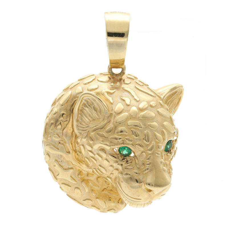 14 karat Gold Cz Green Eye Jaguar Charm