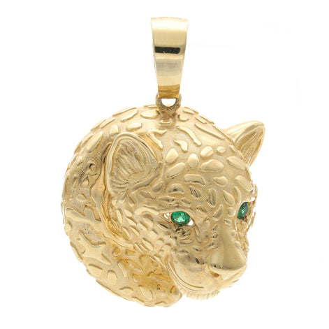 14 karat Gold Cz Green Eye Jaguar Charm