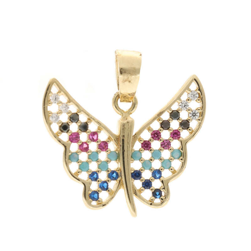  Gold & CZ Butterfly Colorful Charm
