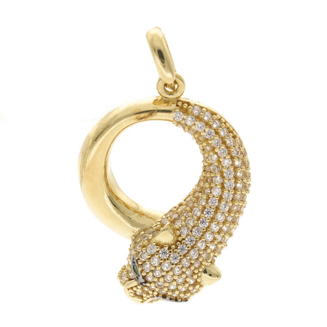 10 Karat Gold & Cz Circle Leopard Charm