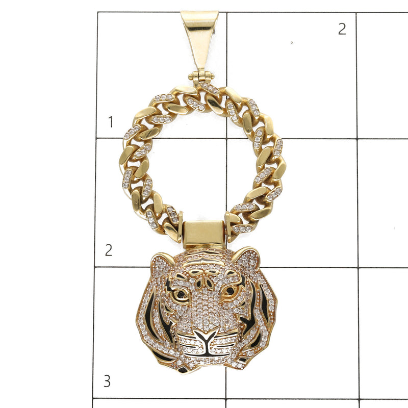 14 Karat Gold Cz Tiger Cuban Link Charm
