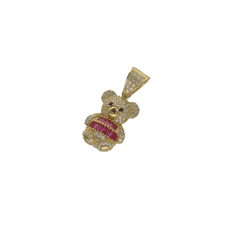 10 Karat Gold & Fuschia CZ Teddy Bear Charm