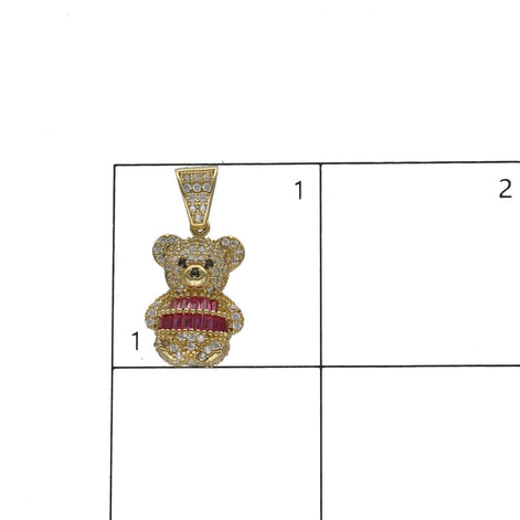 10 Karat Gold & Fuschia CZ Teddy Bear Charm
