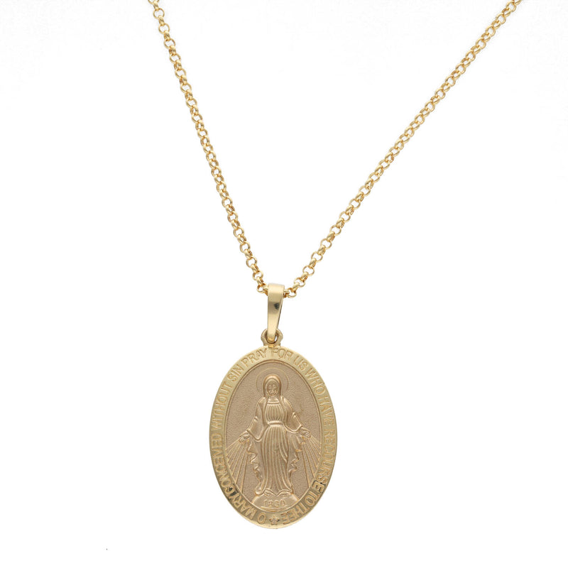 14 Karat Gold Virgin Mary Miraculous Oval Medal Necklace