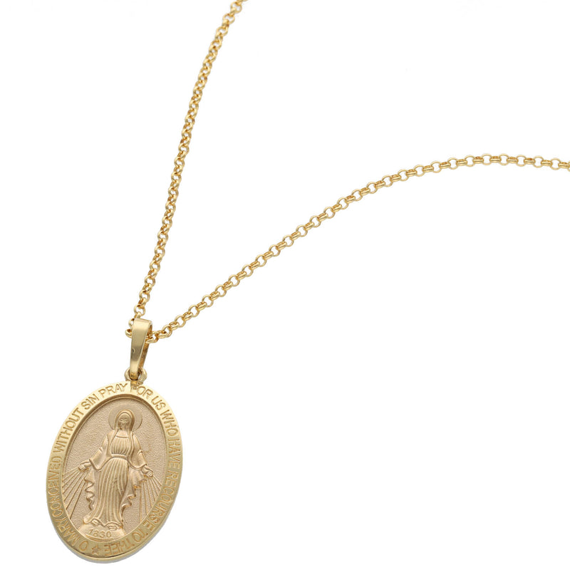 14 Karat Gold Virgin Mary Miraculous Oval Medal Necklace