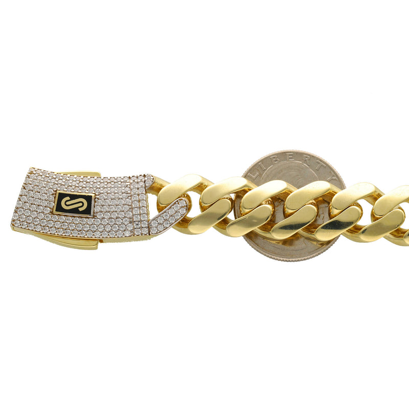 10K Gold Cuban Link Chain Monaco Pave Lock - Classic Miami Chain Hollow