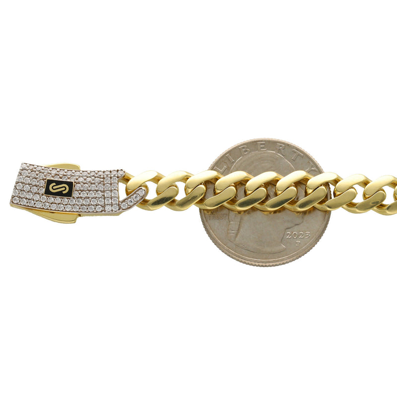 10K Gold Cuban Link Chain Monaco Pave Lock - Classic Miami Chain Hollow